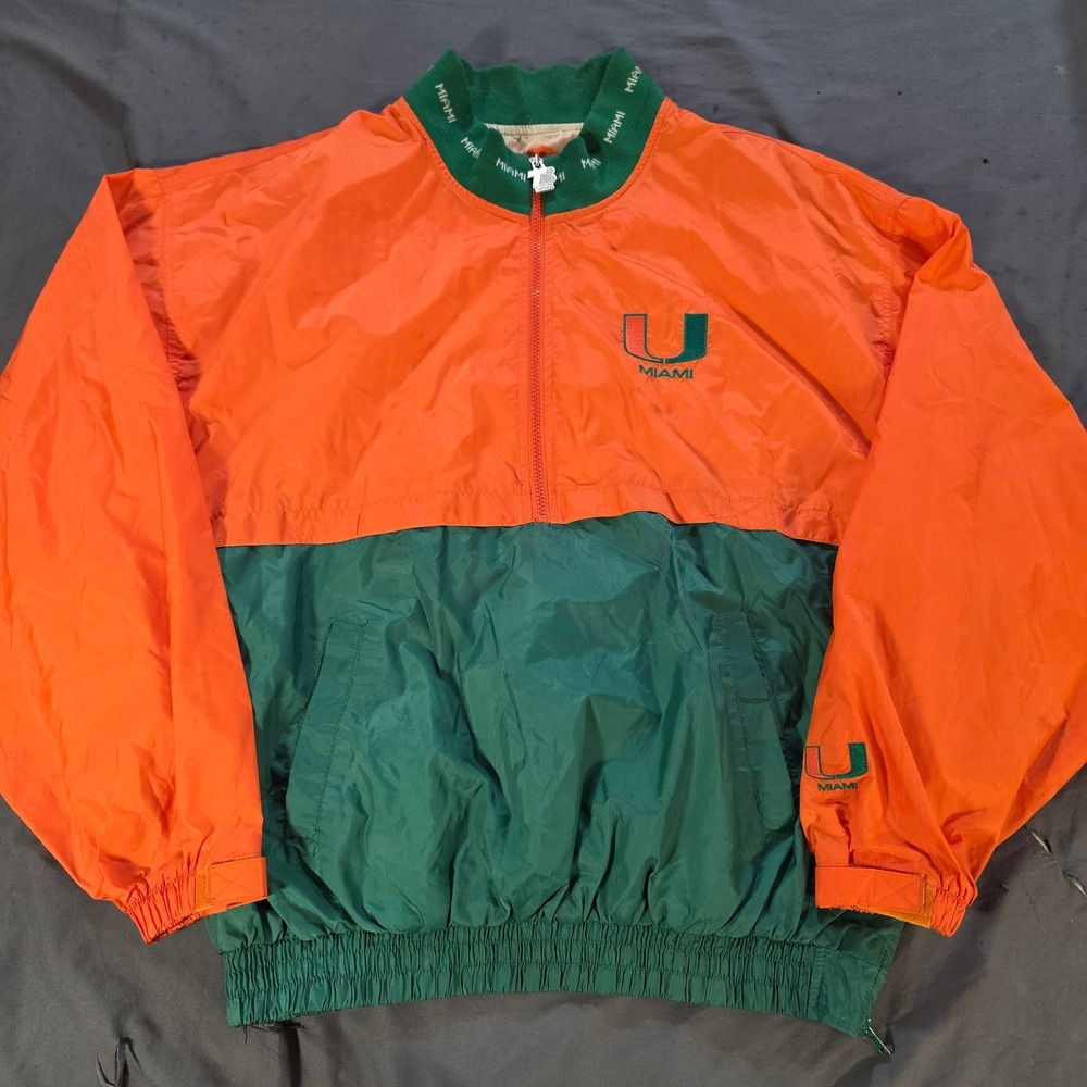 Turbo Sportswear Miami Hurricanes Vintage 90s Windbreaker Jacket Orange Green L